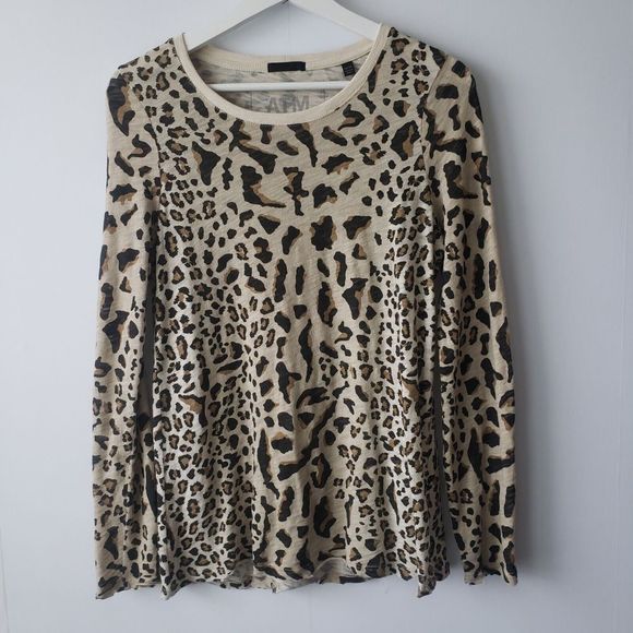 ATM Tops - ATM Mixed Leopard-print Long-sleeve Shirt In Silver Pavement Combo size XS